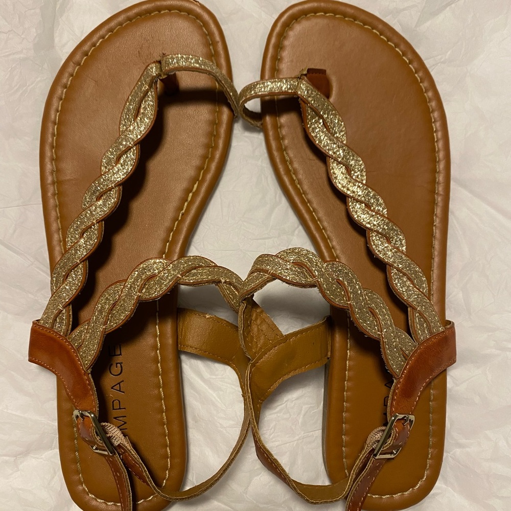 Rampage Gold Glitter Braided Sandals